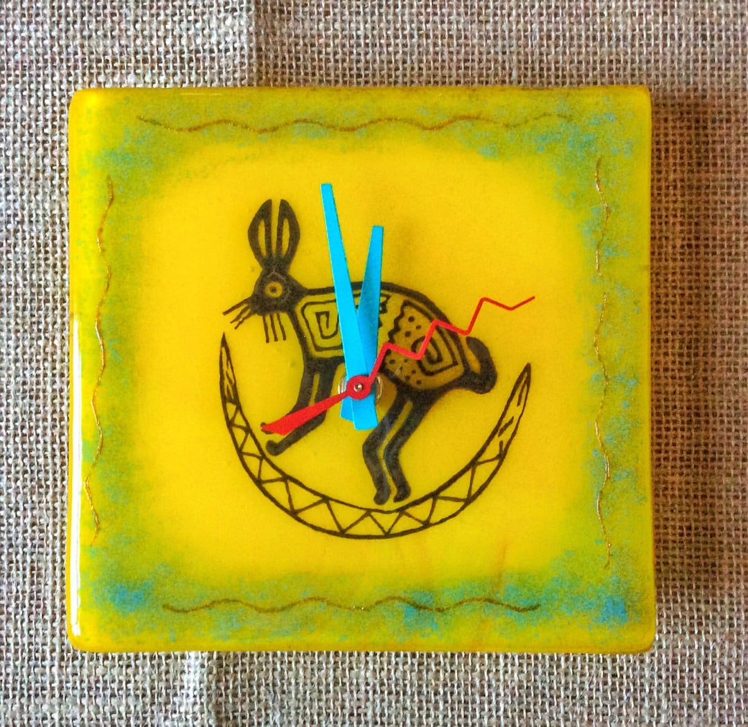 Mimbres Rabbit Fused Glass Art Wall Clock - Etsy