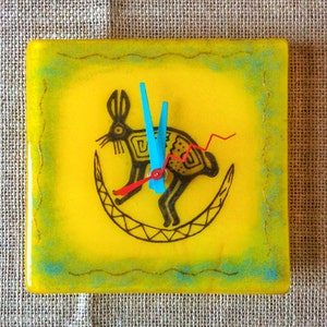 Mimbres Rabbit Fused Glass Art Wall Clock