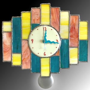 Large Art Deco Fusion fused and stained glass pendulum wall clock