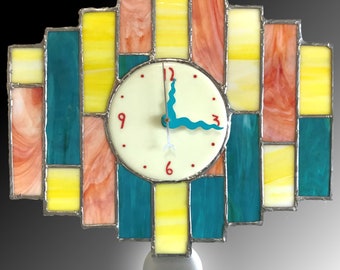 Large Art Deco Fusion fused and stained glass pendulum wall clock