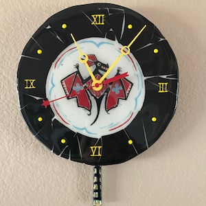 Mimbres Bat Fused Glass Pendulum Wall Clock