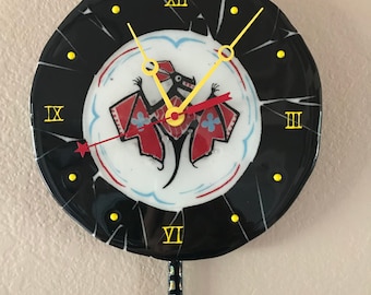 Mimbres Bat Fused Glass Pendulum Wall Clock