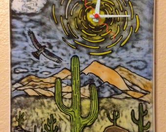 Arizona Desert fused glass wall clock