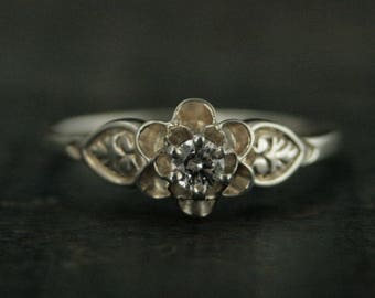 Silver Promise Ring Julie Sweet Sixteen Ring Vintage Style Ring Antique Style Ring Flower Ring Solitaire Birthstone Ring Gift for Her