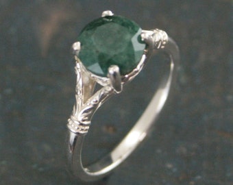 Emerald Ring Large Green Stone Ring Elsa Emerald Ring Antique Style Ring Vintage Design 8mm Emerald Color Enhanced Corundum May Birthstone