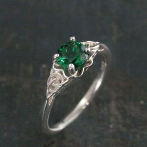 Green Celtic Ring Emerald Ring May Birthstone St. Patrick&#39;s Day Ring Trillion Ring Irish Engagement Ring Green Stone Ring Celtic Knot Ring