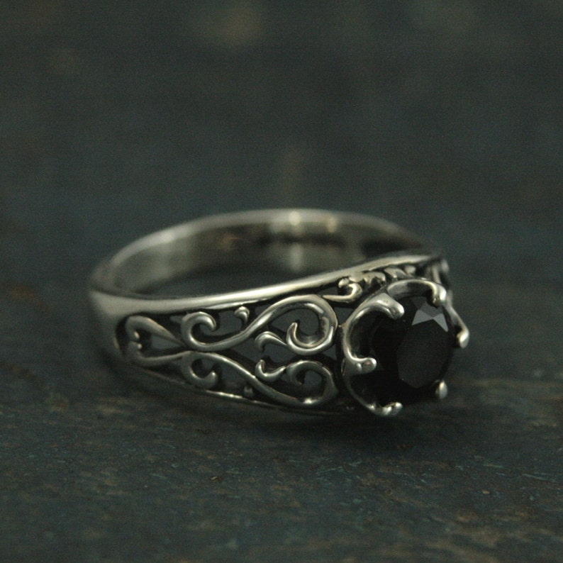 Onyx Filigree Silver RingMaleficentAntique Style RingVintage Style RingPromise RingCocktail RingBlack Solitaire Ring image 3