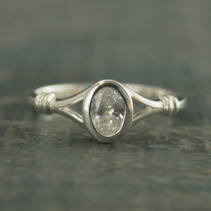 SALE Oval Ring Bezel Setting Mirror Mirror Unique Engagement Ring Split Shank Oval Stone Oval Solitaire White Topaz CZ Ring Valentines Day