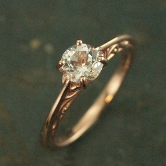 14K Rose Gold Engagement Ring Cathedral Solitaire Tangled Vine