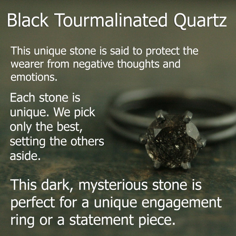 Flat Black Engagement RingOxidized Black RingRutilated Quartz Engagement RingBlack Stone RingDark Stone EngagementSimple Black image 7