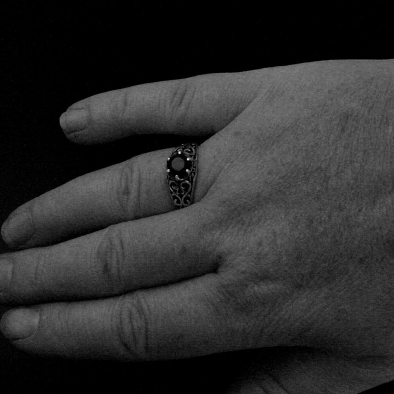 Onyx Filigree Silver RingMaleficentAntique Style RingVintage Style RingPromise RingCocktail RingBlack Solitaire Ring image 5