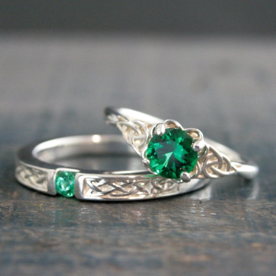 Buy Hexagon Cut Emerald Engagement Ring Set May Birthstone Wedding Ring  Celtic Knot Matching Band Emerald Jewelry Unique Anniversary Gifts Women  Online in India - Etsy