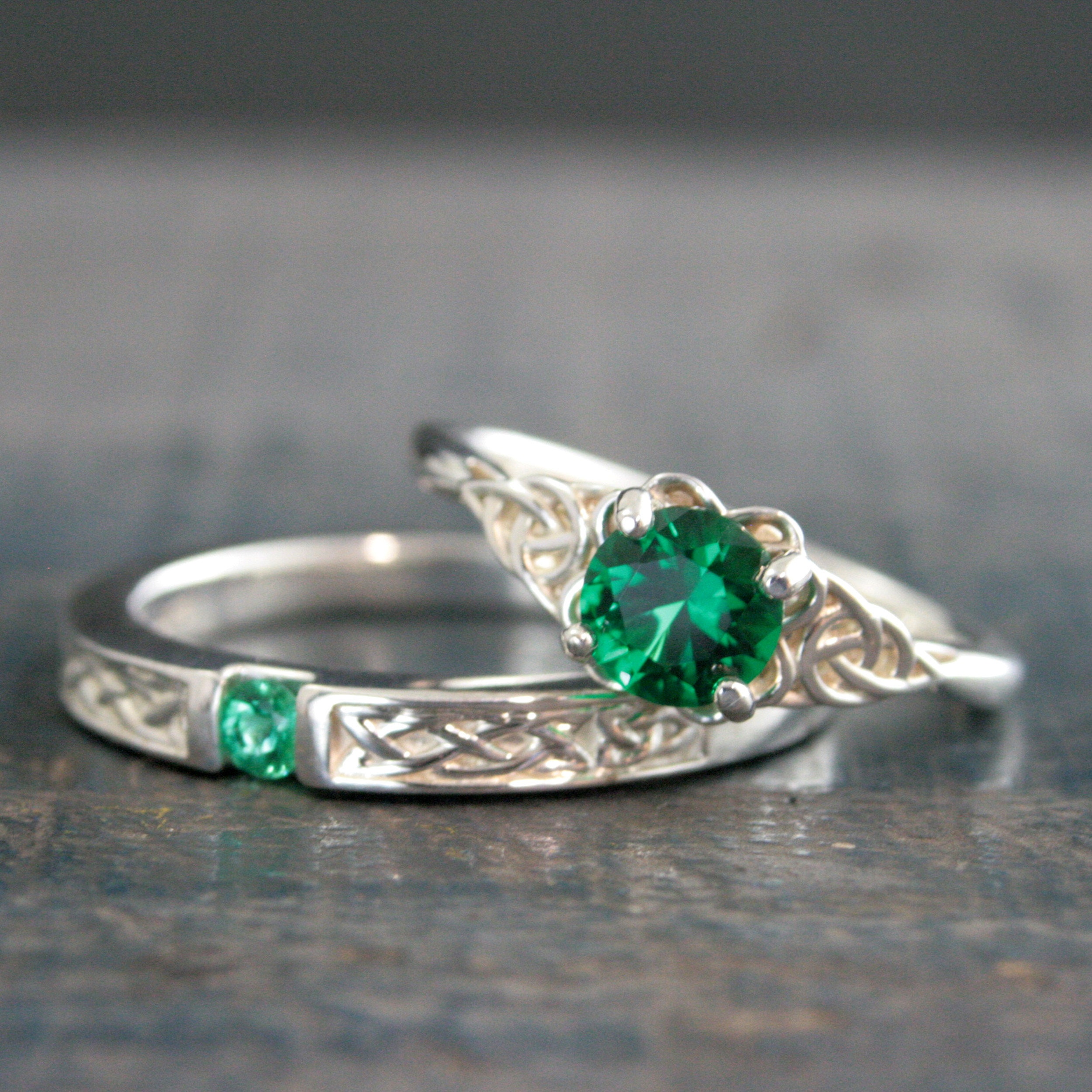 Celtic Emerald engagement ring rose gold Emerald cut diamond Celtic knot  wedding ring Unique Bridal Promise
