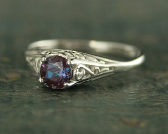 Alexandrite Ring Filigree Engagement Ring Antique Style Ring Vintage Style Ring June Birthstone Ring June Birthstone Jewelry Silver Filigree