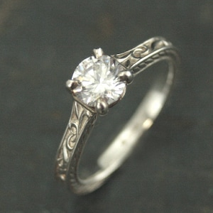 Art Nouveau Engagement Ring Elegant Ring Flourish Cathedral Solitaire Vintage Style Engagement Ring Antique Style Engagement Ring Patterned