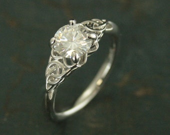 Celtic Engagement Ring White Gold Solitaire Celtic Knot Ring Moissanite Ring Scottish Ring Irish Ring Gold Celtic Ring Lab Grown Diamond