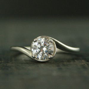 Silver Engagement Ring~Elegant Engagement Ring~Wave Ring~Ocean Ring~Bypass Ring~Solitaire Engagement Ring~Swirl Setting~Modern Engagement