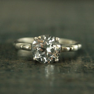 Large 8mm Solitaire Ring Scroll Setting Antique Style Ring Vintage Style Ring Queen Ring Cubic Zirconia Ring White Topaz Ring Silver