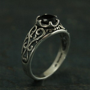 Onyx Filigree Silver RingMaleficentAntique Style RingVintage Style RingPromise RingCocktail RingBlack Solitaire Ring image 2