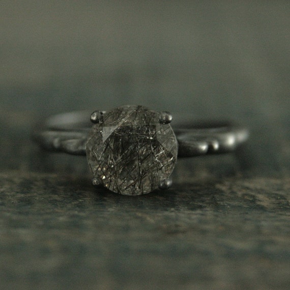 black rutilated quartz engagement ring