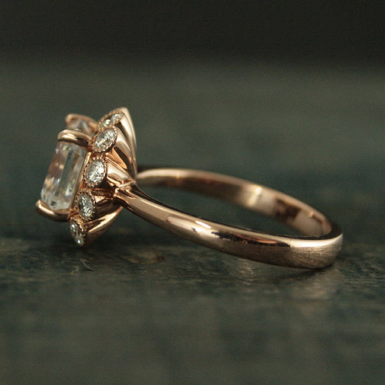 Asscher Cut Ring Halo Setting 14K Rose Gold Engagement Ring Forever One Moissanite Ring Diamond Ring One of a Kind Engagement Ring image 4