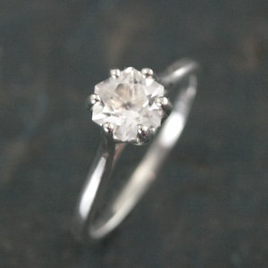 Hexagonal Ring Silver Hexagon Solitaire Arkansas Ice Quartz Hexagonal Stone Hexagon Unique Six Prong Setting Cathedral Ring American Mined