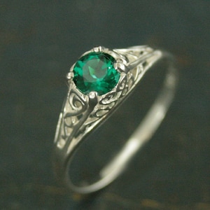 Emerald Ring Cinderella Lab Grown Emerald May Birthstone Ring Silver Engagement Ring Promise Ring Filigree Emerald Ring Vintage Style Ring