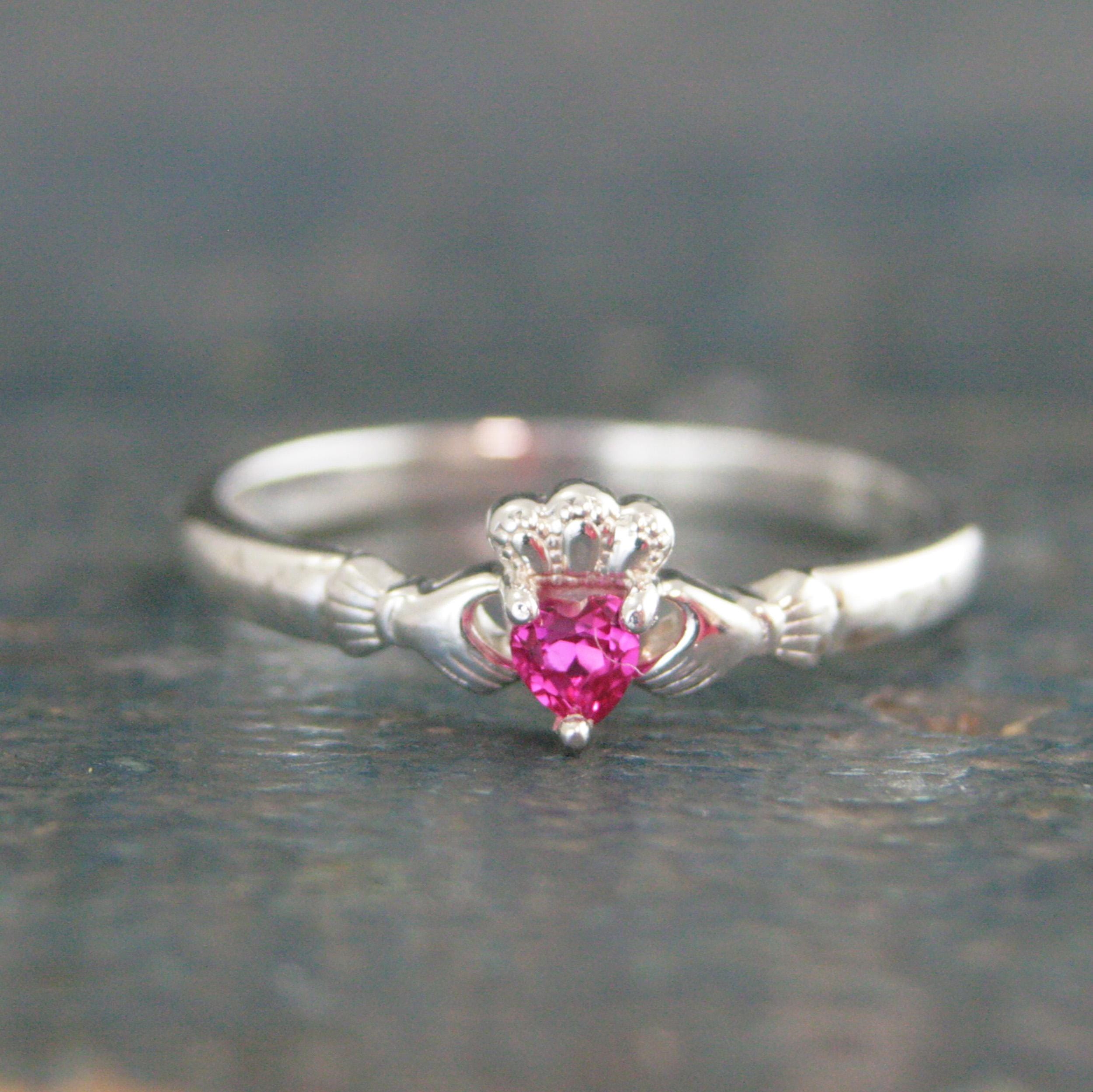 Ruby Claddagh Ring Tiny Heart Shaped Lab Grown Ruby Ring Irish Claddagh ...