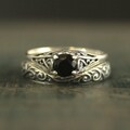 Gothic Bridal Set The Cinderella Bridal Ring Set Silver Antique Style Engagement Ring and Flourish Wedding Band Set Filigree Rings Onyx Ring