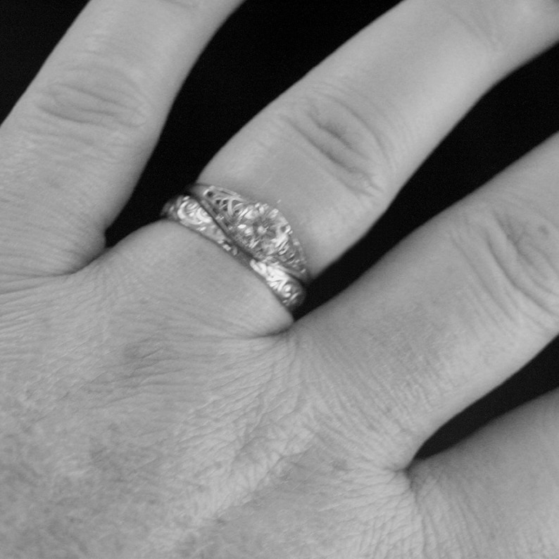 14K White Gold Bridal Set Lab Grown Diamond Antique Style Ring Etsy