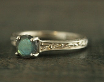 Art Nouveau Ring Labradorite Ring Alternative Engagement Ring Flourish Cathedral Setting Gift for Her Facetted Labradorite Ring Antique