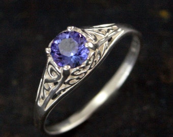 Tanzanite Ring Filigree Cinderella Antique Style Ring Vintage Style Ring Genuine Tanzanite Purple Stone Ring Silver December Birthstone Ring