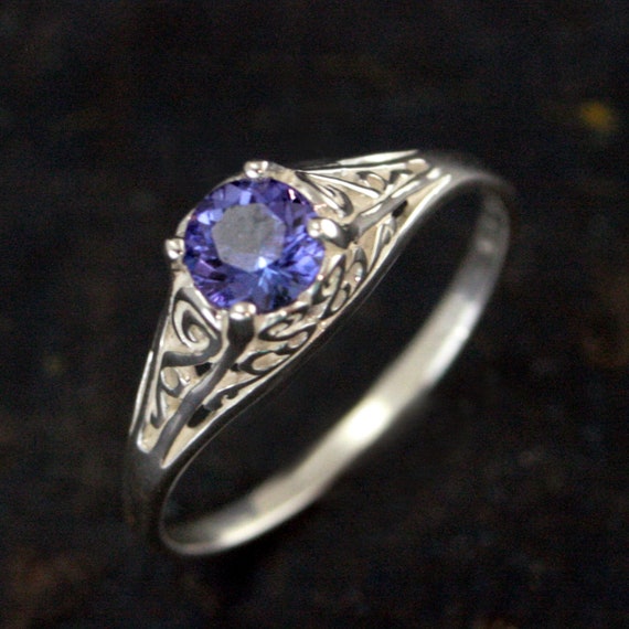 Tanzanite Ring Filigree Cinderella Antique Style Ring Vintage Style Ring Genuine Tanzanite Purple Stone Ring Silver December Birthstone Ring