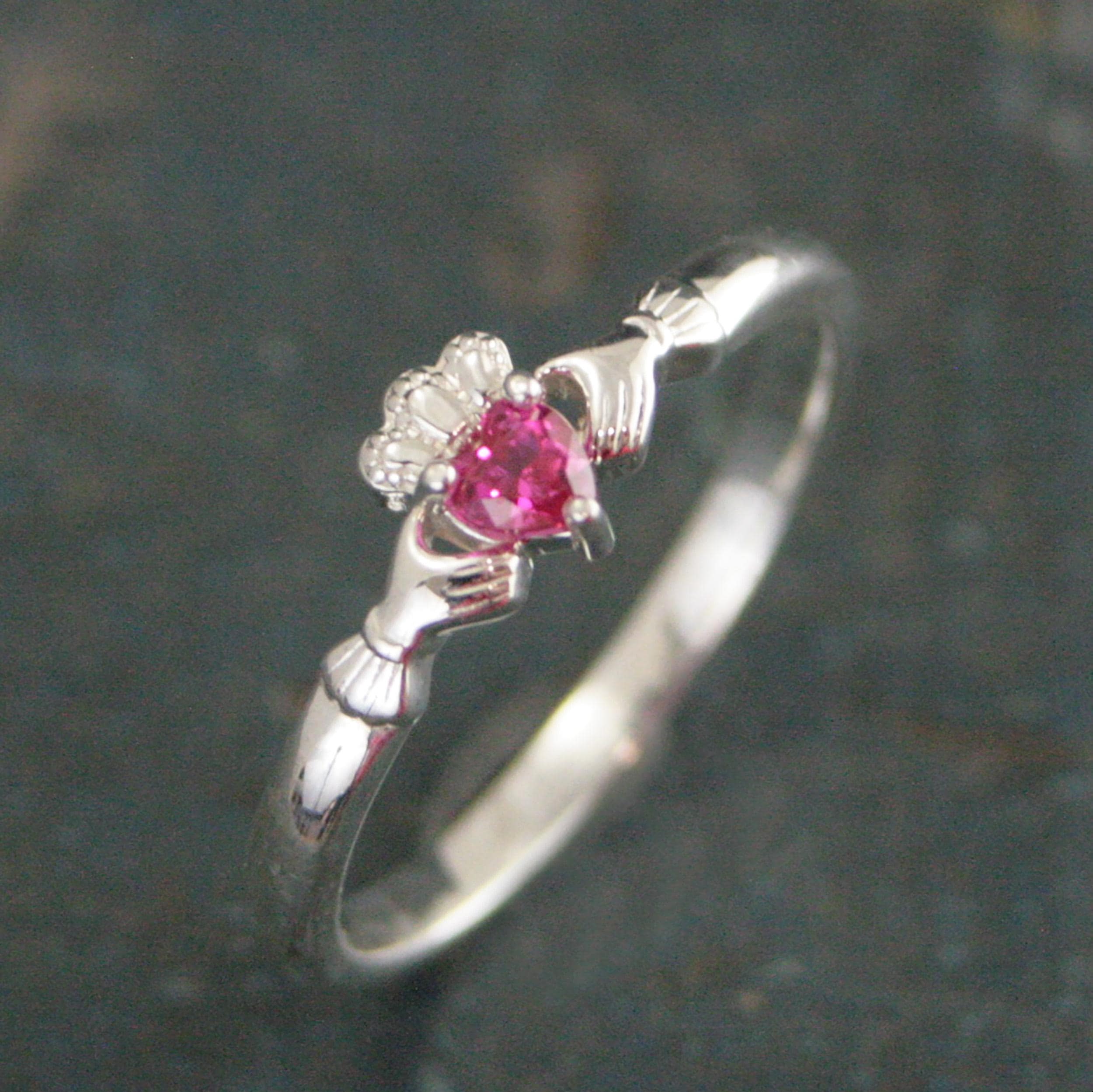Ruby Claddagh Ring Tiny Heart Shaped Lab Grown Ruby Ring Irish Claddagh ...