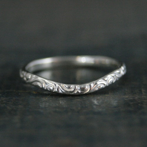 Contoured Band Silver Contour Ring Flourish Design Wedding Ring Slight Curved Ring Curve Band Women's Wedding Ring Bent Ring Fit Engagement