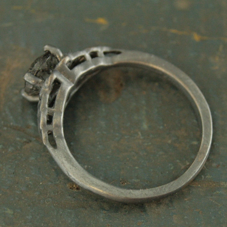Black Tourmalinated Quartz Ring Celtic Ring Black Silver Ring Black Rutilated Quartz Ring Celtic Knot Ring Unique Engagement Ring image 3