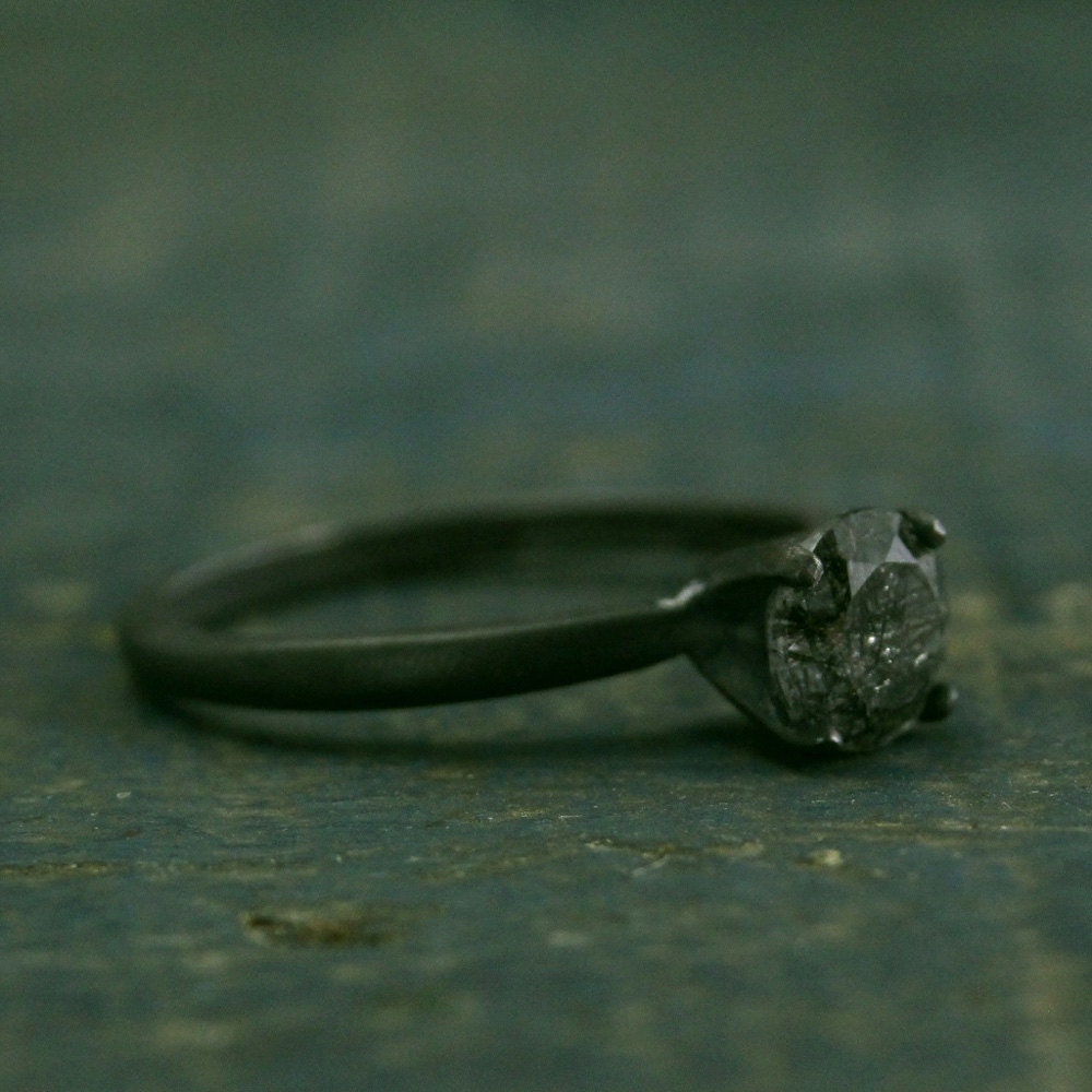 Flat Black Engagement Ringoxidized Black Ringrutilated Etsy