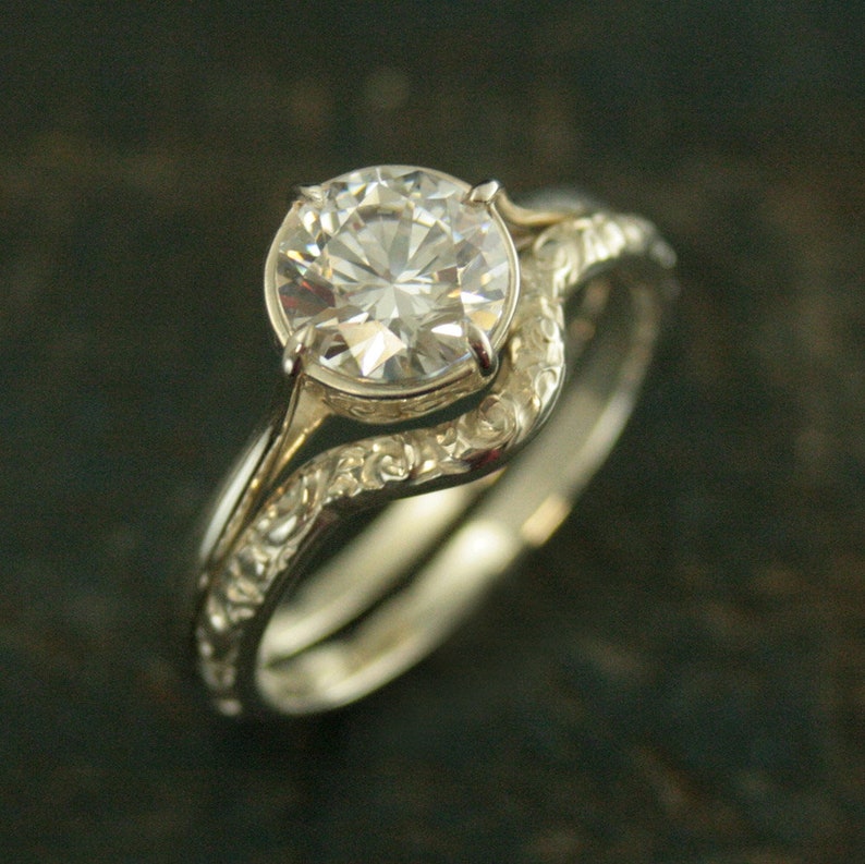 Elegant Filigree Engagement Ring and Wedding Band Sterling - Etsy