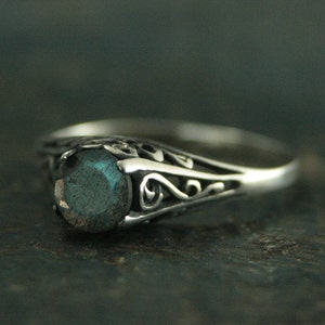 The Cinderella Ring Labradorite Ring Antique Style Ring Silver Vintage Style Filigree Engagement Ring Full Cut Labradorite Ring Promise