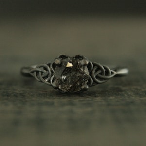 Black Tourmalinated Quartz Ring Celtic Ring Black Silver Ring Black Rutilated Quartz Ring Celtic Knot Ring Unique Engagement Ring