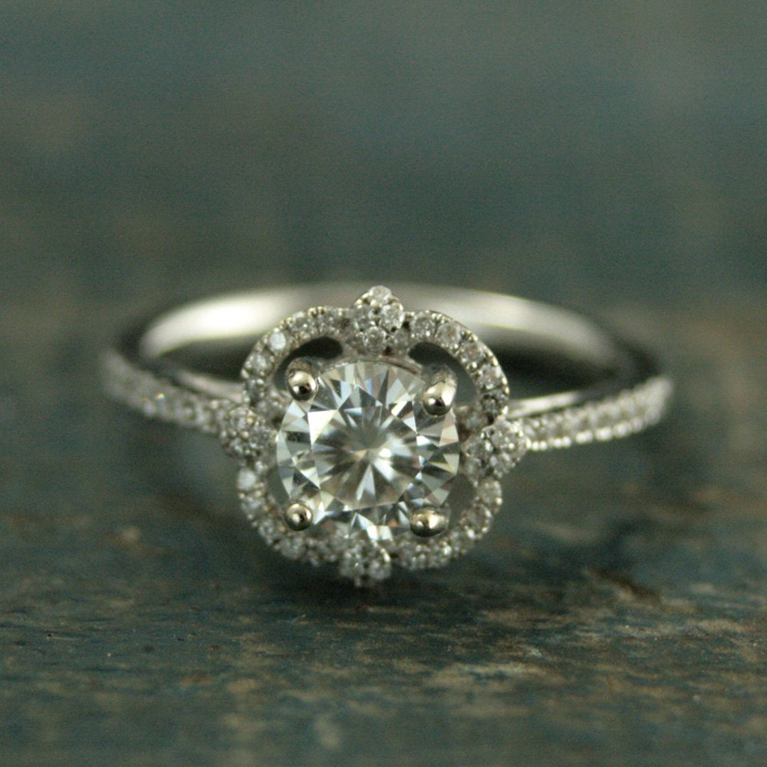 14K White Gold Flower Engagement Ringforever Brilliant Moissanite