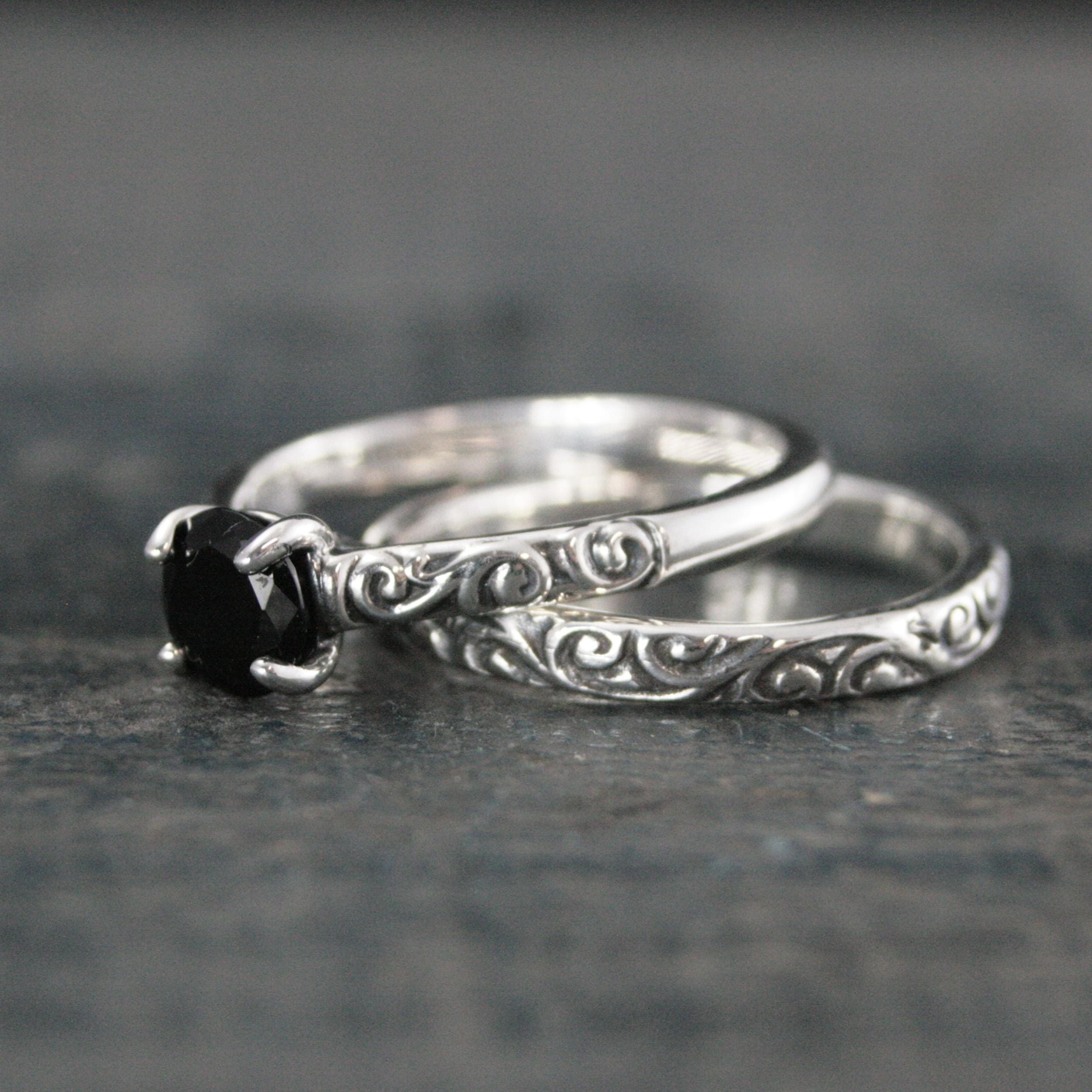 Onyx Engagement Ring Flourish Cathedral Solitaire With Matching Band onyx-engagement-ring-flourish-cathedral-solitaire-with-matching-band