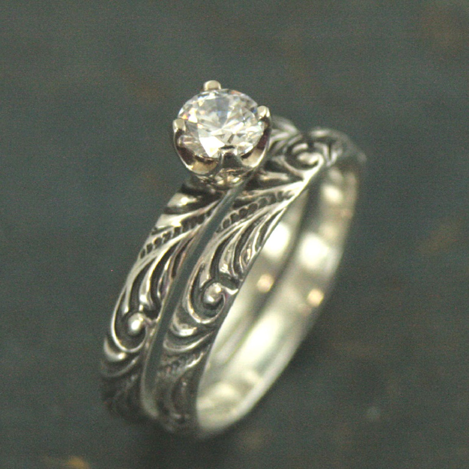 Vintage Engagement Ring Silver Bridal Set Antique Style Ring Florence ...