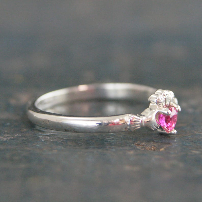 Ruby Claddagh Ring Tiny Heart Shaped Lab Grown Ruby Ring Irish Claddagh ...