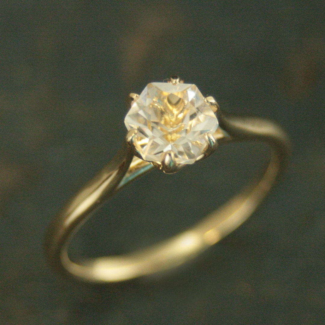 Hexagon Stone Ring 10K Hexagon Solitaire American Mined Arkansas Ice Quartz Yellow Gold Solitaire Unique Engagement Ring Geometric Ring