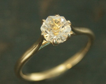 Hexagon Stone Ring 10K Hexagon Solitaire American Mined Arkansas Ice Quartz Yellow Gold Solitaire Unique Engagement Ring Geometric Ring
