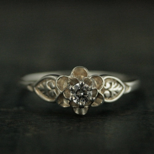Bague de promesse en argent Julie Sweet Sixteen Bague de style vintage Bague de style antique Bague fleur Bague solitaire avec pierre de naissance Cadeau pour elle