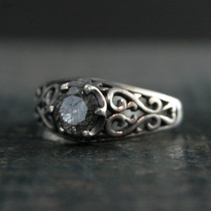 Black Rutilated Quartz Ring Maleficent Oxidized Polished Filigree Ring Gothic Ring Alternative Engagement Ring Black Silver Cocktail Ring