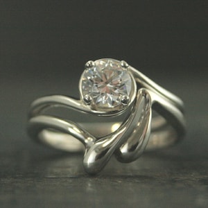 Ocean Wave Bridal Set Swirl Bypass Solitaire Ring with Custom Contoured Band Sterling Silver Solitaire with Matching Band Blazer Arts Excl
