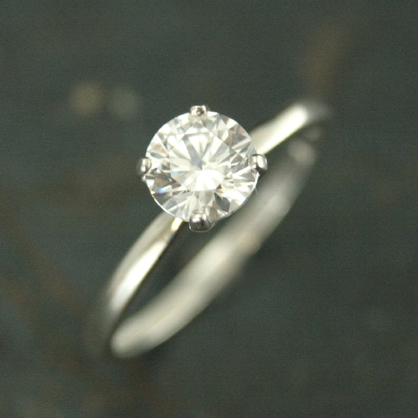 Solitaire Engagement Ring Silver Traditional Engagement Ring Moissanite White Topaz Sapphire Cubic Zirconia Lab Grown Diamond Ring